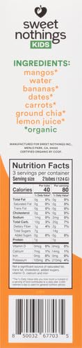 Sweet Nothings, Mango, USDA Organic Kids' Squeezable Super Fruit Smoothie Freezie Pops, Pack of 6 - Dye-Free, No Added Sugar, Dairy-Free, Vegan, Healthy Organic Fruit and Veggie Pops