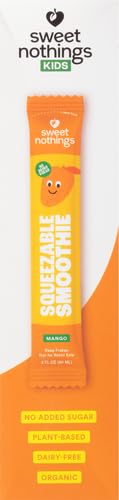 Sweet Nothings, Mango, USDA Organic Kids' Squeezable Super Fruit Smoothie Freezie Pops, Pack of 6 - Dye-Free, No Added Sugar, Dairy-Free, Vegan, Healthy Organic Fruit and Veggie Pops