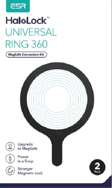 ESR for MagSafe Sticker 360, MagSafe Ring Magnet (HaloLock), 2 Pack Magnetic Ring, Universal Magnetic Wireless Charger Conversion Kit for iPhone 16/15/14/13/12/11, Galaxy S23/S22/S21 and More, Black