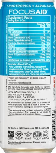 FOCUSAID Energy Blend | Nootropics Drink for Brain Fuel | Alpha-GPC, GABA, B-Complex, Yerba Mate, Green Tea | 100% Clean |100mg Natural Caffeine | 12-oz. can