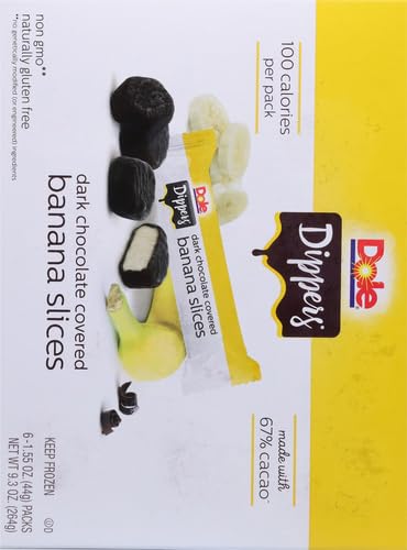 Dole Frozen Dark Chocolate Dippers, Dark Chocolate Covered Banana Slices, 1.55 Oz Pack, 6 Snacks
