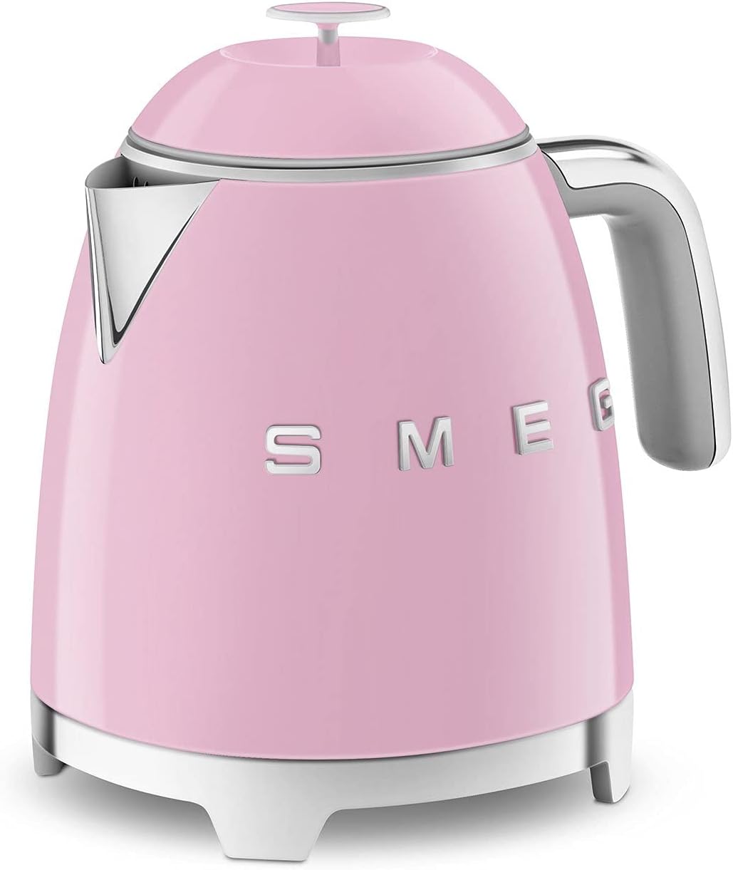 SMEG Mini 50's Retro Style 3 Cup Electric Kettle with Double Wall Anti Slip Base and Water Level Indicator (Pink)
