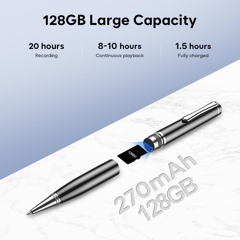 128GB Digital Voice Recorder - Voice Activated Recorder with Playback, Professional Audio Recorder for Lecture/Meeting/Course, Portable Audio Recorder Transfer File to Computer