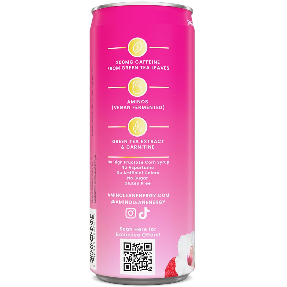 RSP NUTRITION AminoLean Energy Drink - Sugar Free Amino Energy with No Jitters, Tingles, or Crash, Vegan Amino Acids, Berry Elixir, 12 Pack