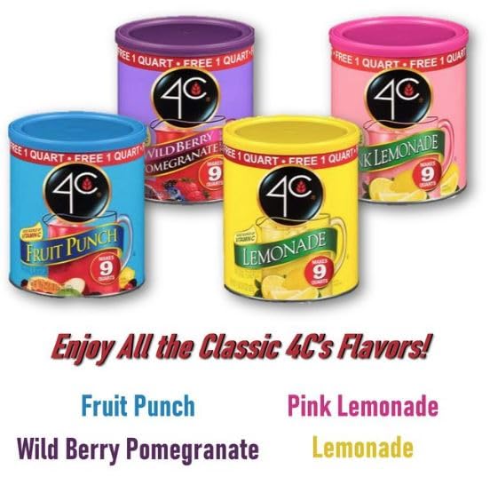 4C Powdered Drink Mix Canister, Wildberry Pomegranate 6 Pack, 9 Quarts, Family Sized Bin, Thirst Quenching Flavors