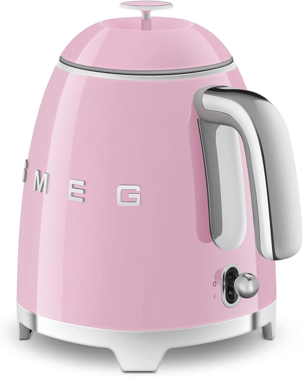 SMEG Mini 50's Retro Style 3 Cup Electric Kettle with Double Wall Anti Slip Base and Water Level Indicator (Pink)