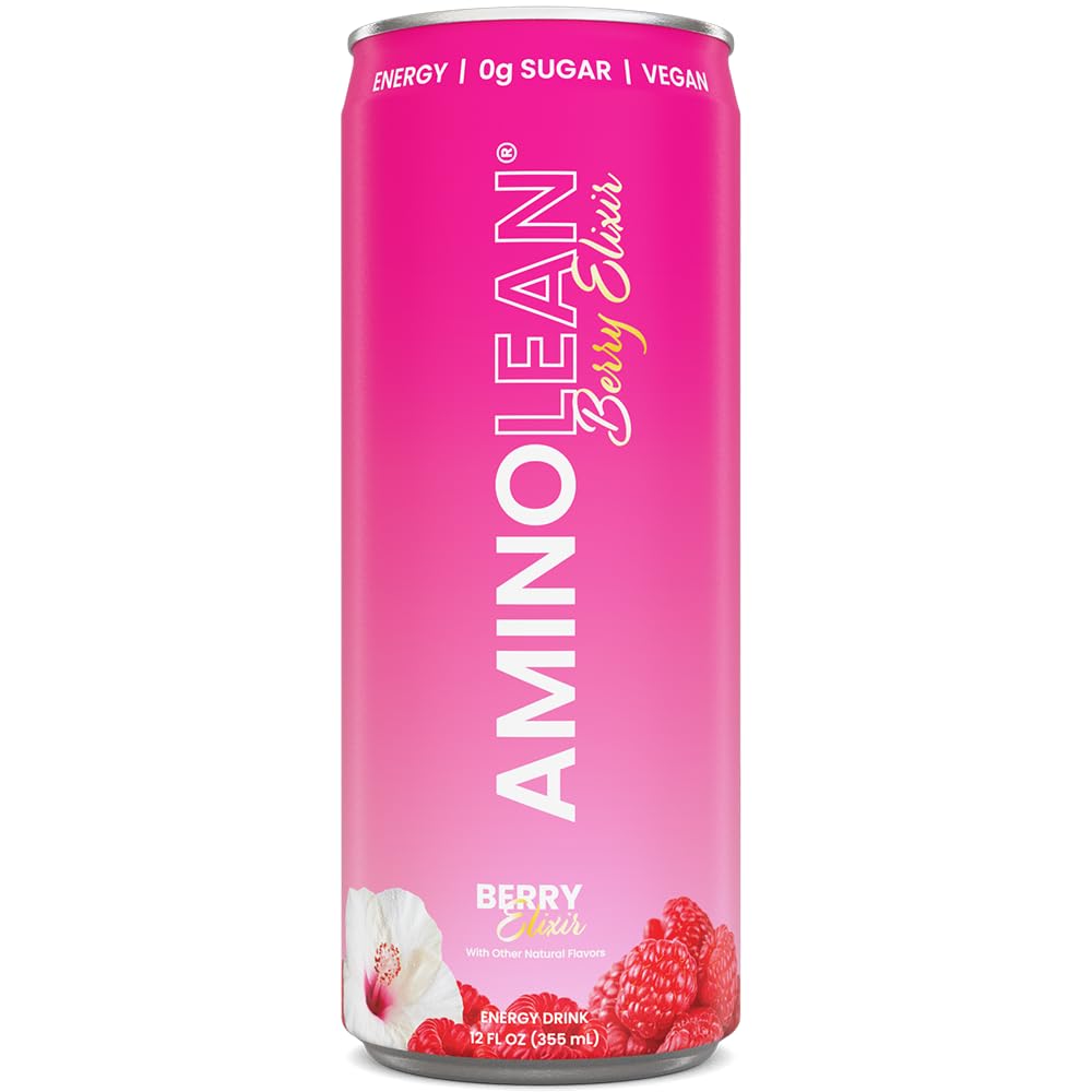 RSP NUTRITION AminoLean Energy Drink - Sugar Free Amino Energy with No Jitters, Tingles, or Crash, Vegan Amino Acids, Berry Elixir, 12 Pack