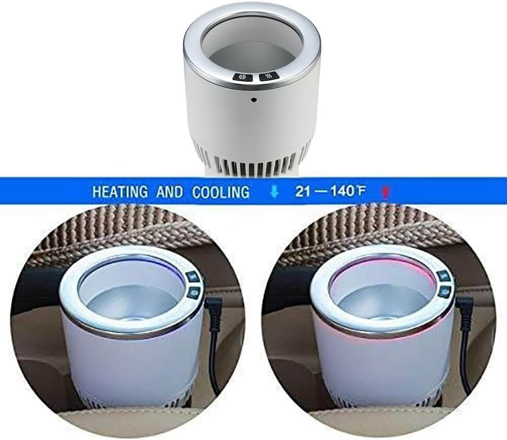 Cup Holder Coffee Warmer Drink Cooler 2-in-1 Truck Caned Drink Holder Gift(White with Silver12V)