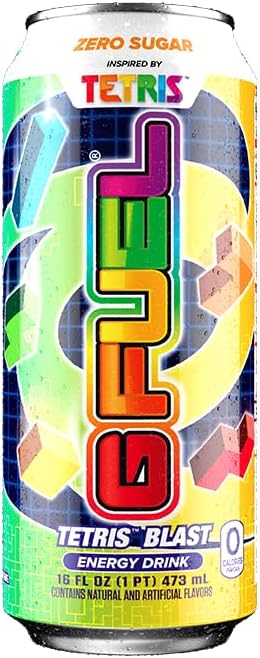G Fuel Tetris Energy Drink, Sugar Free, Healthy Drinks, Zero Calorie, 300 mg Caffeine per Carbonated Can, Candy Flavor, Focus Amino, Vitamin + Antioxidants Blend - 12 Pack