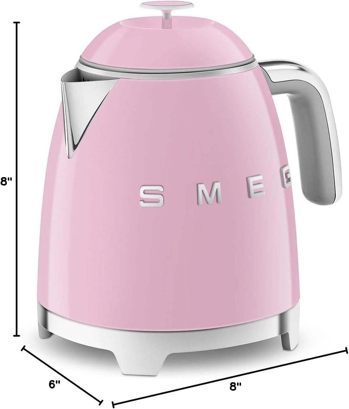 SMEG Mini 50's Retro Style 3 Cup Electric Kettle with Double Wall Anti Slip Base and Water Level Indicator (Pink)