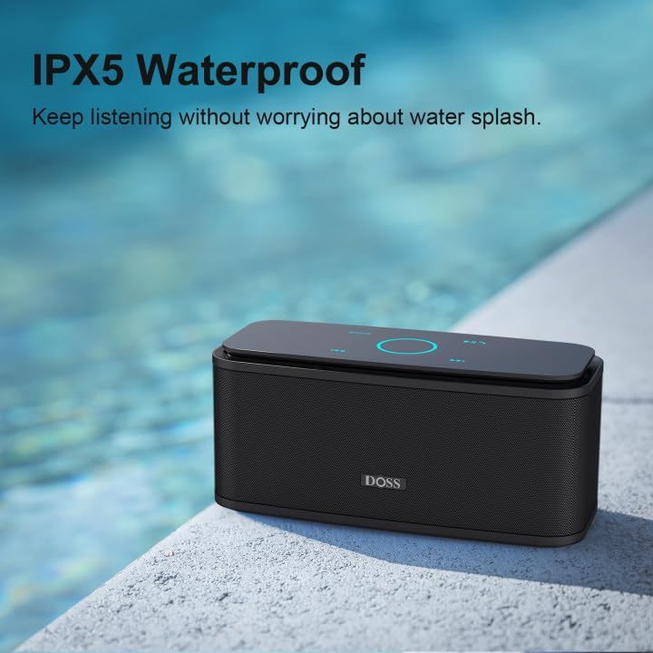 DOSS SoundBox Touch Wireless Bluetooth Speaker with 12W HD Sound and Bass, IPX5 Waterproof, 20H Playtime, Touch Control, Bluetooth 5.0, Handsfree, Speaker for Office, Home, Outdoor, Travel-Upgraded