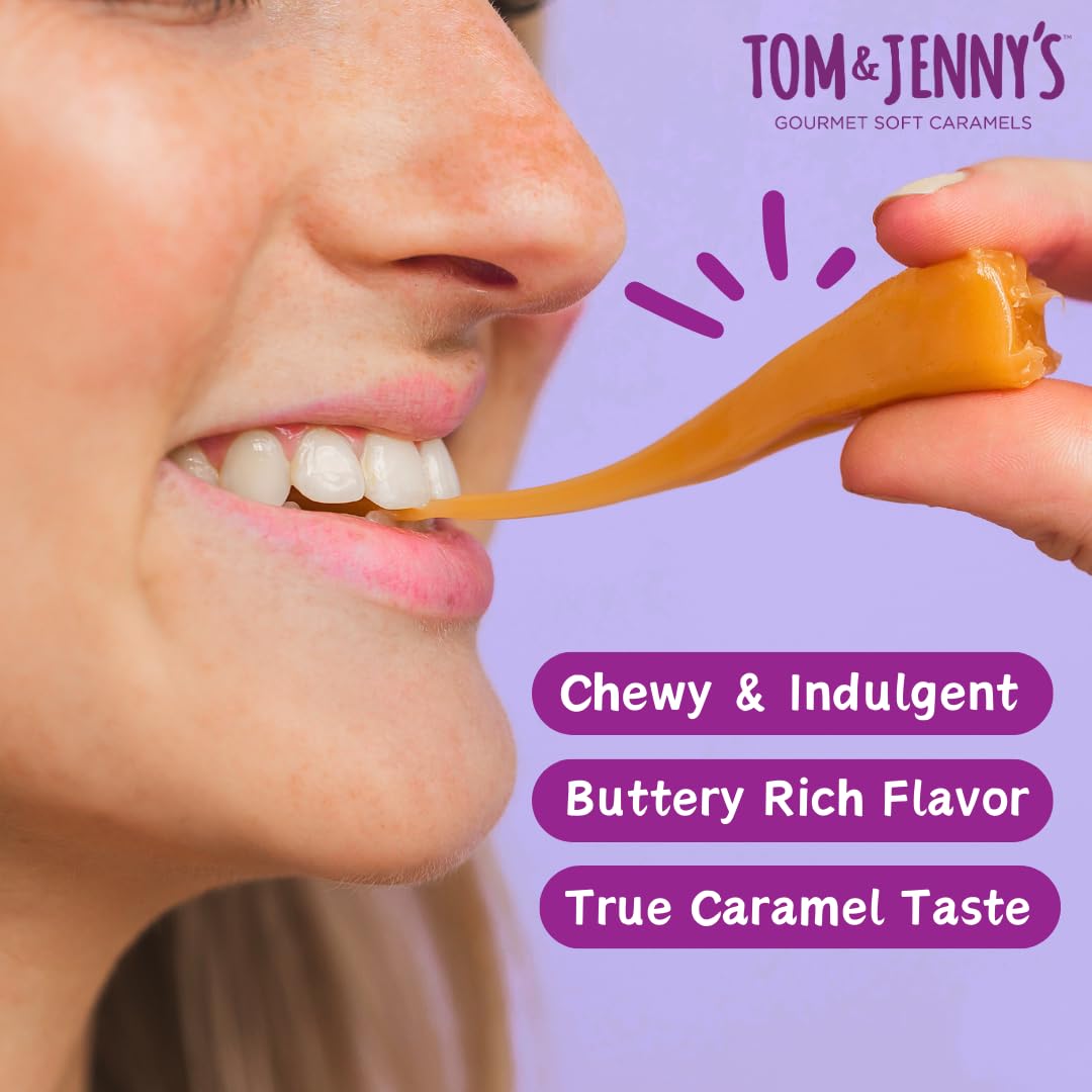 Tom & Jenny's Sugar Free Candy Soft Caramels Individually Wrapped - Sea Salt & Vanilla - Low Net Carb Zero Sugar Candy with Xylitol & Maltitol (Classic Chewy Sugar Free Caramel) Keto Candy 1 Pack