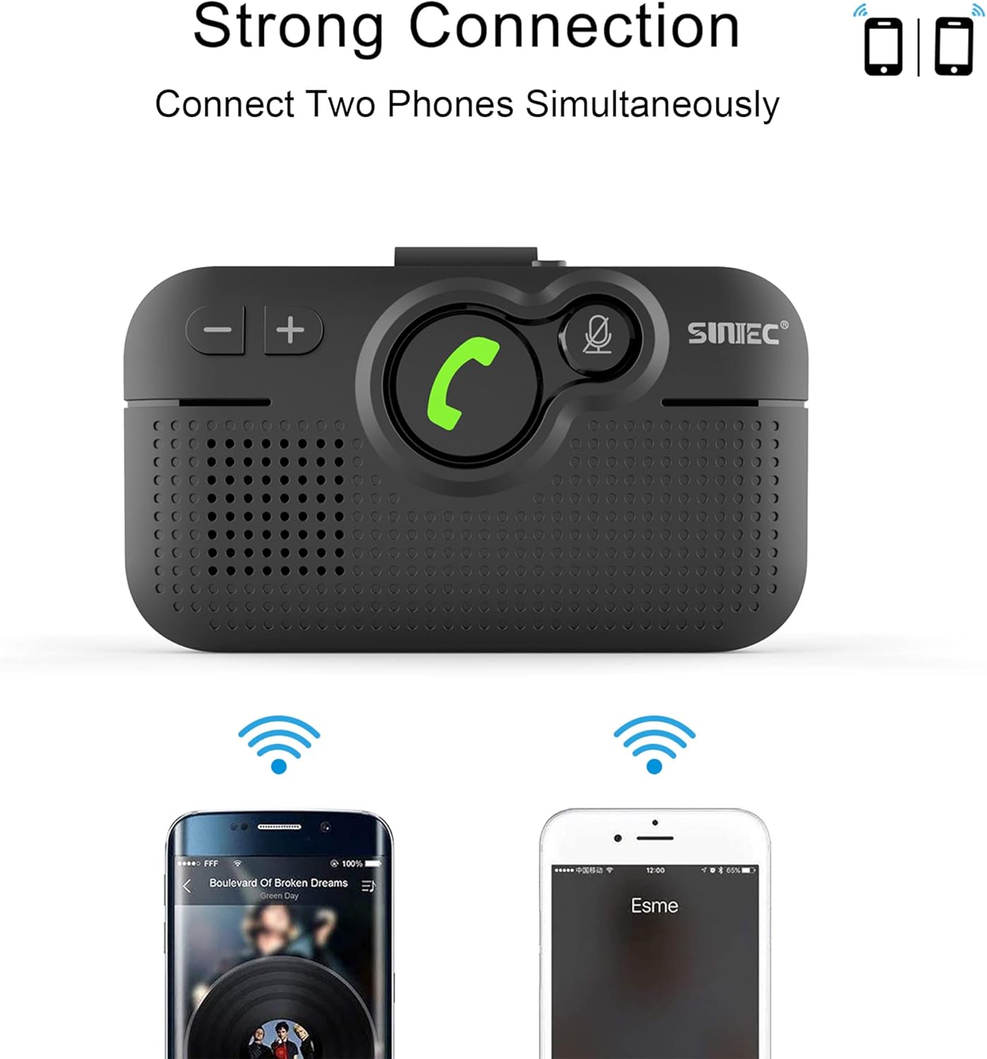 Bluetooth Car Speaker for Cell Phone, Handsfree Bluetooth Car Kit Motion AUTO ON Off Support Siri Voice Assistant Handsfree Speakerphone with Visor Clip - BC980P