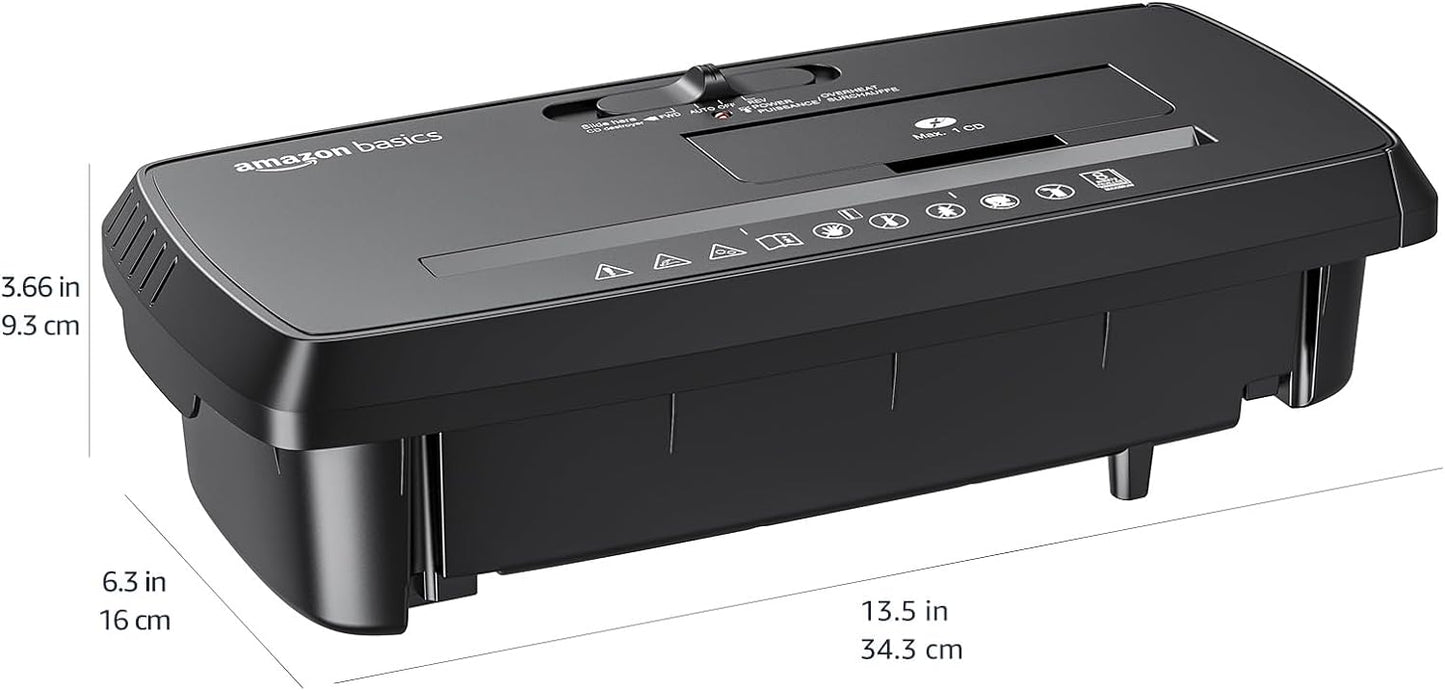 Amazon Basics 8-Sheet Strip Cut Paper, CD, and Credit Card Shredder, Compact, No Basket, Portable with Extendable Arm, Black