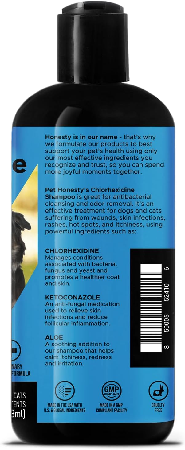 Pet Honesty Chlorhexidine Cat & Dog Shampoo, for Allergies, Itching, Dog Skin and Coat Supplement, Helps Shedding, Hot Spots, Deodorizing Dog Shampoo, Dog Grooming Supplies,16oz