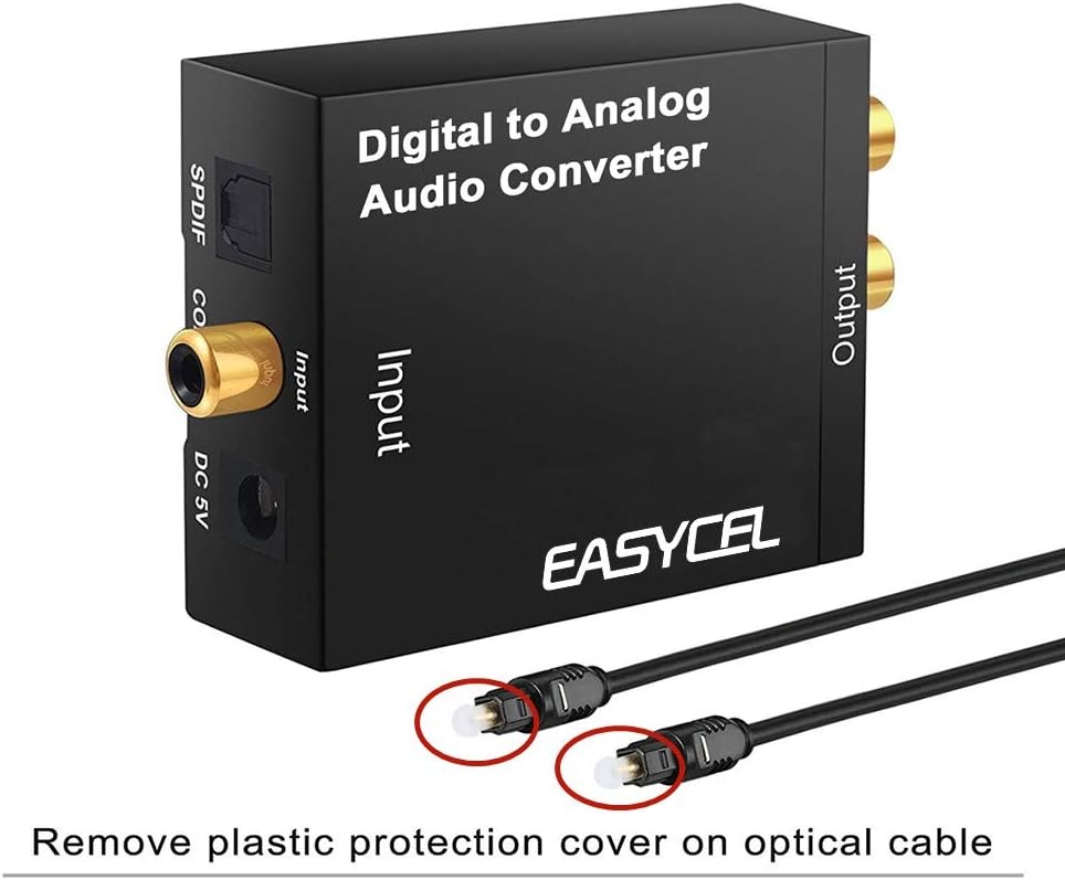 Audio Digital to Analog Converter DAC with 3.5mm Jack, Optical SPDIF Toslink Coaxial to Analog Stereo L/R Converter with Optical Cable and Power Adapter for PS3 PS4 Xbox Roku