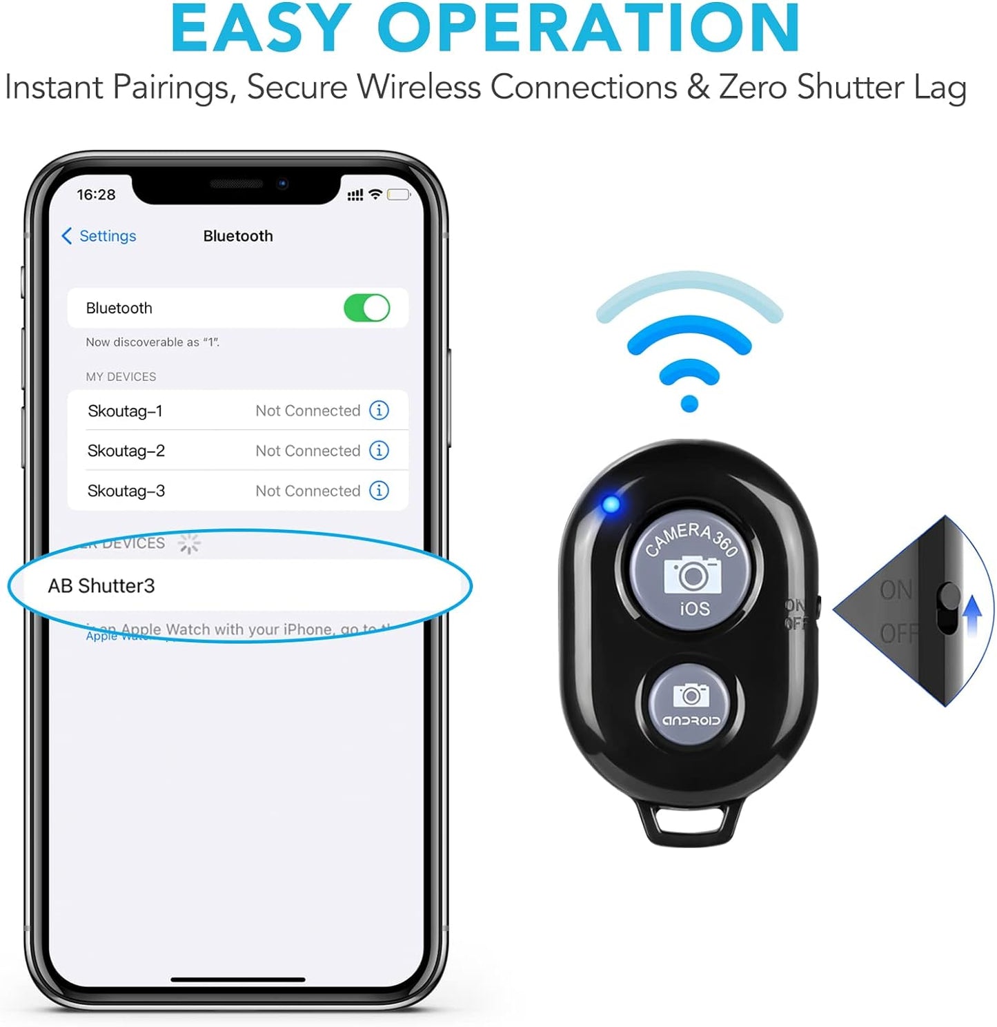2 Pack Wireless Camera Remote Control - Wireless Remote for iPhone & Android Phones iPad iPod Tablet, Clicker for Photos & Videos, Wrist Strap Included