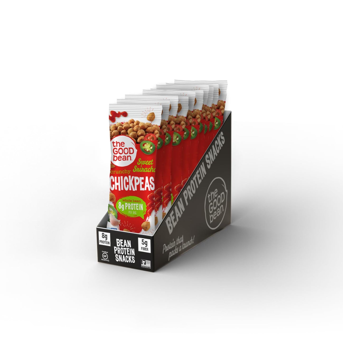 The Good Bean Crunchy Chickpeas - Sweet Sriracha - (10 Pack) 1.4 oz Packet - Roasted Chickpea Beans - Vegan Snack with Good Source of Plant Protein and Fiber