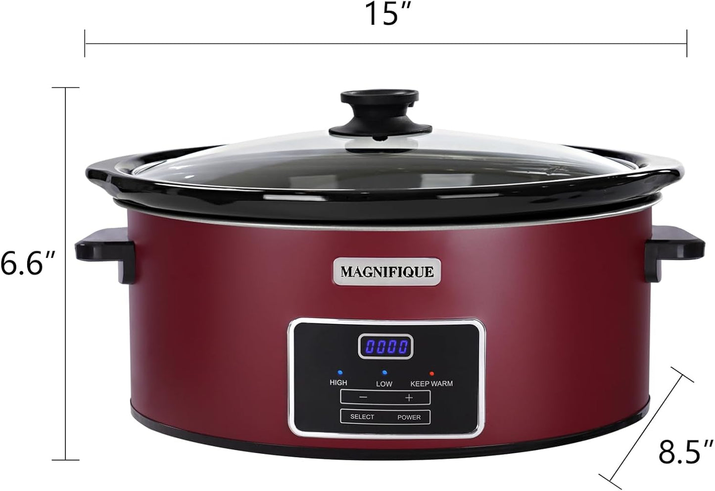 Magnifique 6 Quart Programmable Slow Cooker, Kitchen Appliances, Perfect Kitchen Small Appliance for Family Dinners, Red Stainless Steel