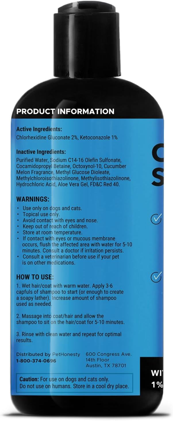 Pet Honesty Chlorhexidine Cat & Dog Shampoo, for Allergies, Itching, Dog Skin and Coat Supplement, Helps Shedding, Hot Spots, Deodorizing Dog Shampoo, Dog Grooming Supplies,16oz