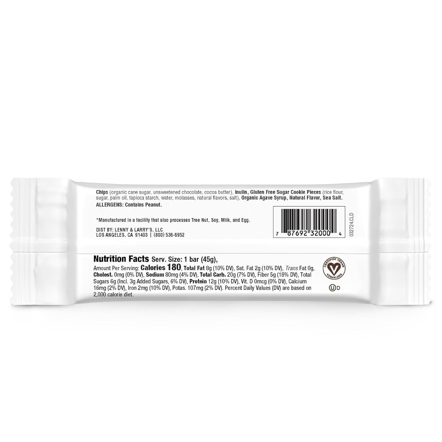 Lenny & Larry's Cookie-fied Bar, Peanut Butter Chocolate Chip, 45g - Plant-Based Protein Bar, Vegan And Non-GMO, Pack Of 9