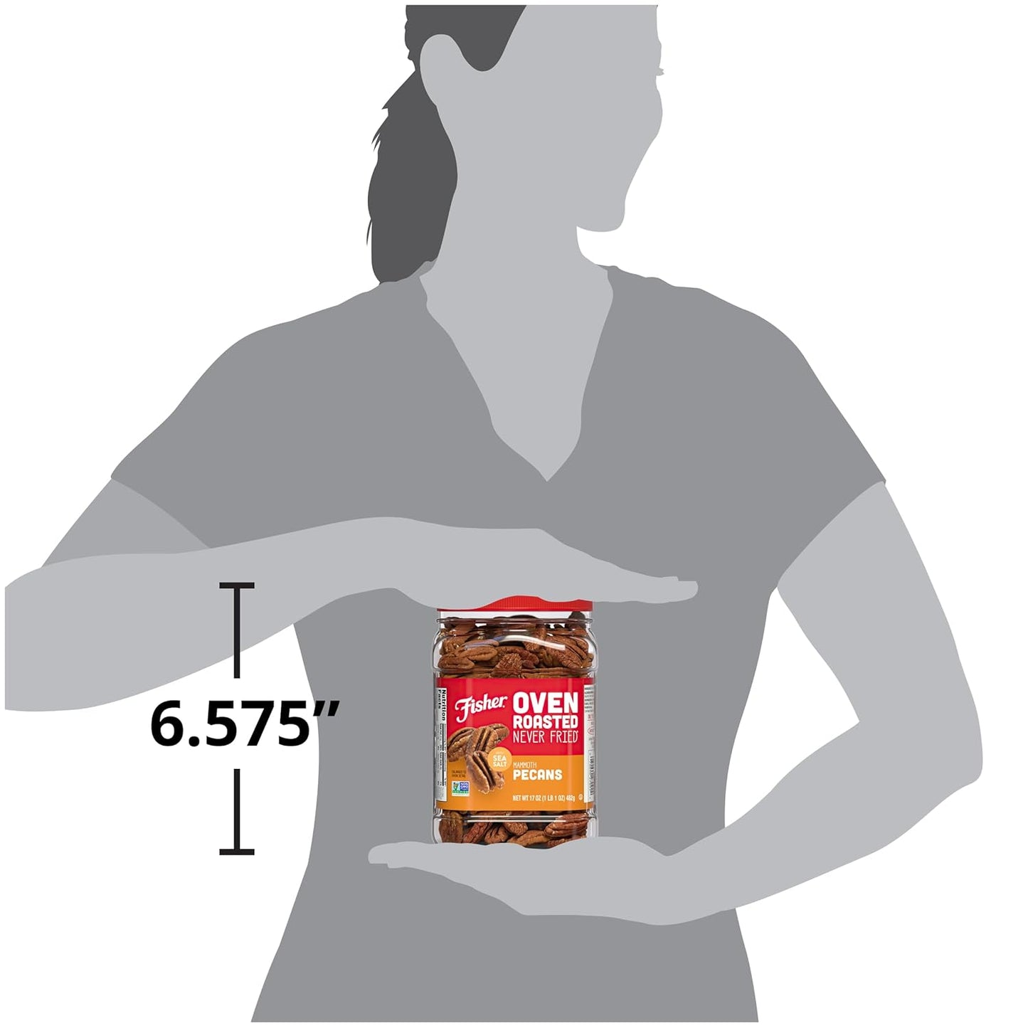 Fisher Oven Roasted Never Fried Mammoth Pecans, 17 Ounces (Pack of 1), Heart Healthy Snacks for Adults, Made with Sea Salt, No Added Oil or Artificial Ingredients , Gluten Free, Vegan Protein, Bulk