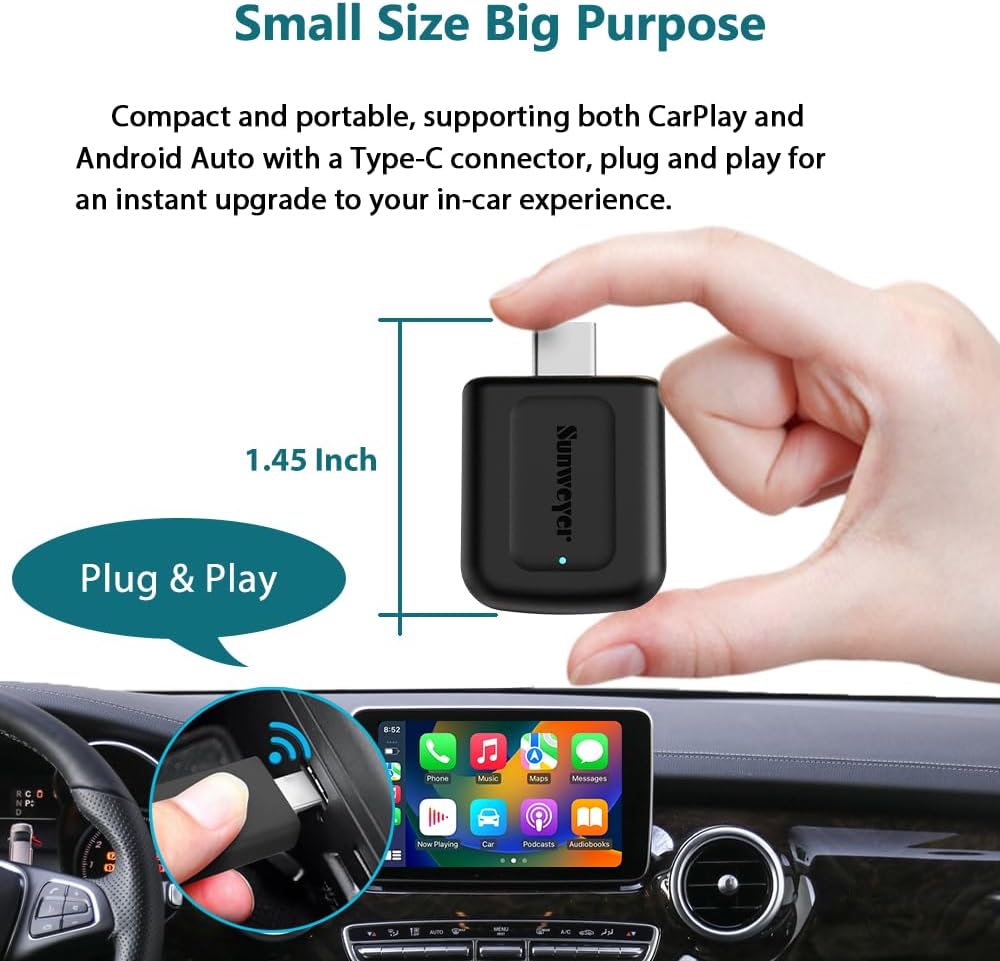 2024 Latest Wireless CarPlay & Android Auto Dongle 2 in 1 Auto Connect Box,USB Type-C Port,Supports Online Updates Wired to Wireless Adapter