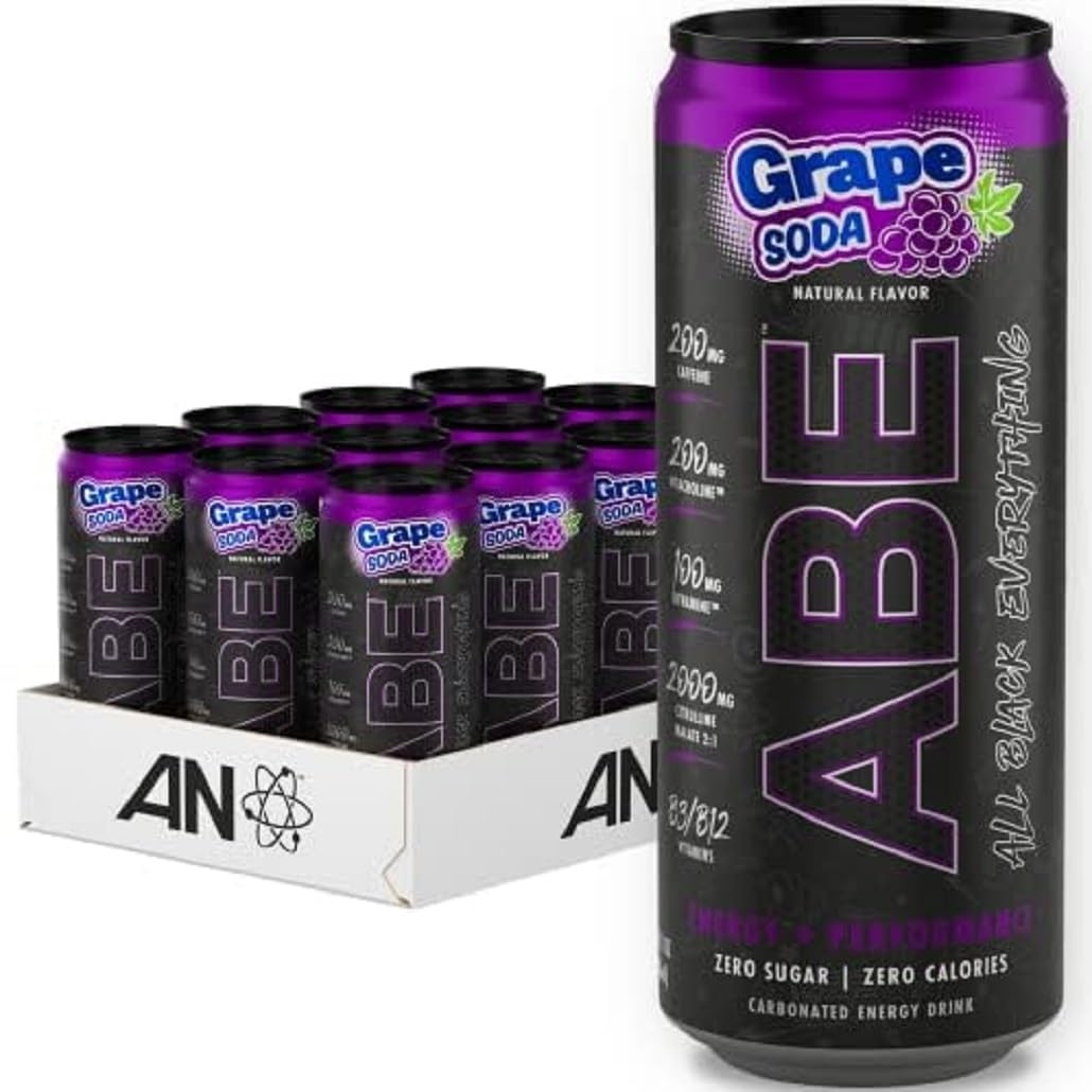 All Black Everything Sugar Free Energy Drink | Grape Soda | 0 Calories | 12 Pack | 200mg Natural Caffeine | Pre-Workout Sport Drink for Men and Women