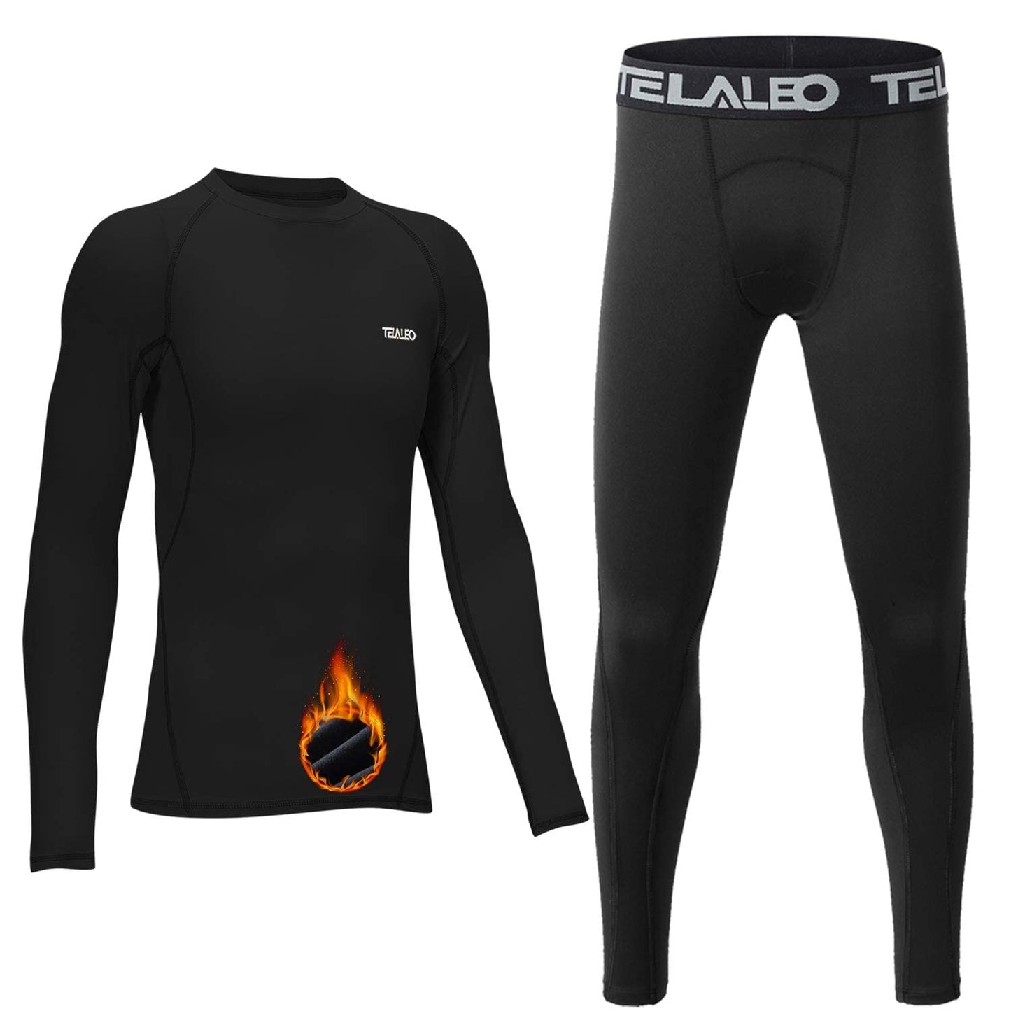 TELALEO Boys' Girls' Long Sleeve Compression Shirts Thermal Fleece Lined Kids Athletic Sports Tops Leggings Baselayer Set