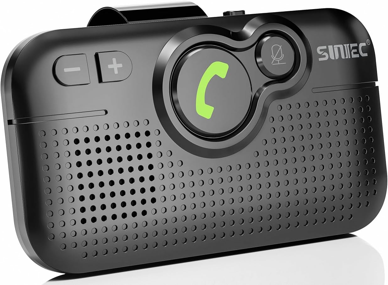 Handsfree Bluetooth Car kit for Cell Phone, Wireless Bluetooth Speaker for car, AUTO Power ON Support Siri Google Voice Assistant Hands Free Car Phone Speakerphone with Visor Clip-BC980SA