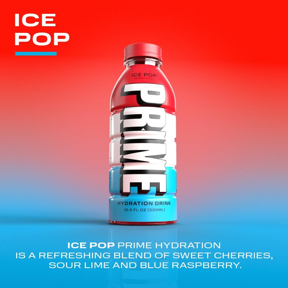 Prime Hydration Drink, Variety Pack ( ICE POP, STRAWBERRY WATERMELON, LEMONADE), 16.9 fl oz, 18 ct