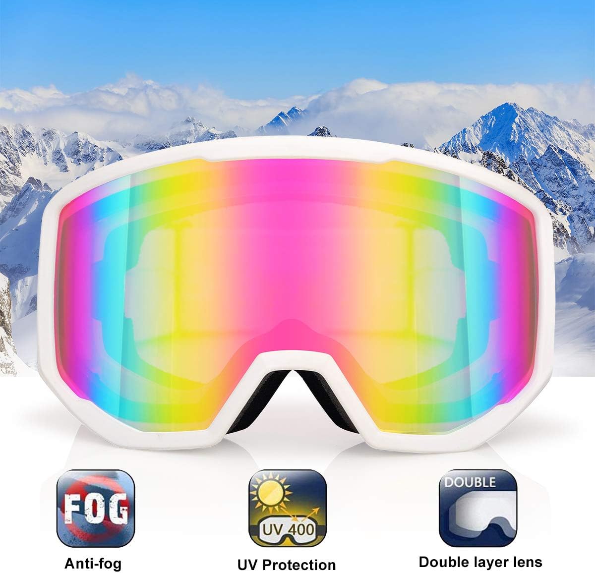 EXP VISION Ski/Snowboard Goggles for Men Women, OTG Snow Goggles Anti Fog UV Protection