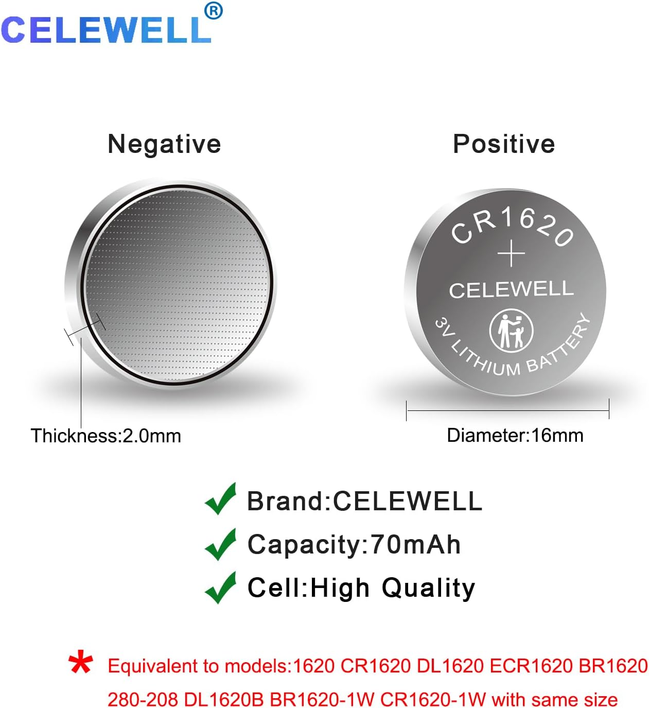 CR1620 5 Pack for Key Fob Tracker 70mAh 3V Lithium Battery 【5-Year Warranty】