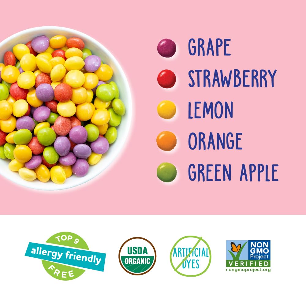 YumEarth Organic Giggles Chewy Candy - Allergy Friendly (Top 9 Free), No Artificial Dyes or Flavors, Non GMO, Gluten Free, Vegan - Individually Wrapped Fruity Snack Packs - 0.5 Ounce (Pack of 10)