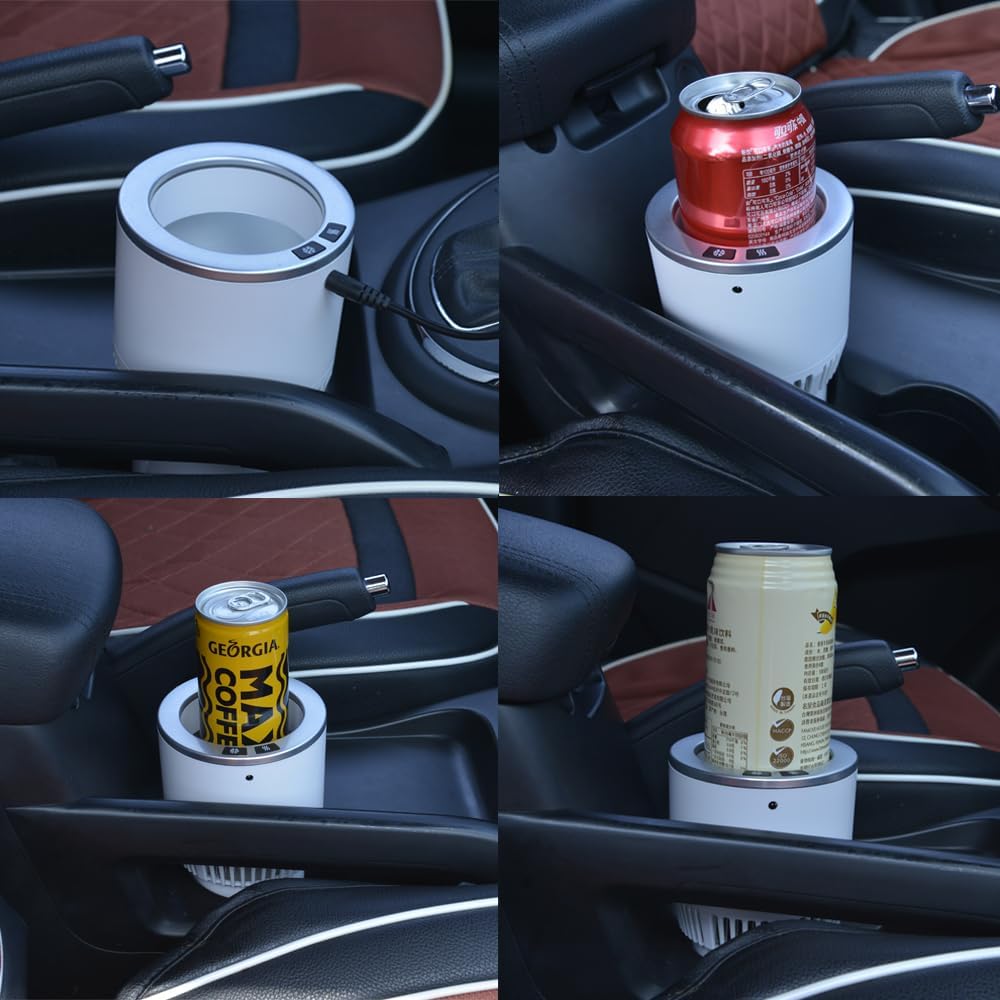 Cup Holder Coffee Warmer Drink Cooler 2-in-1 Truck Caned Drink Holder Gift(White with Silver12V)