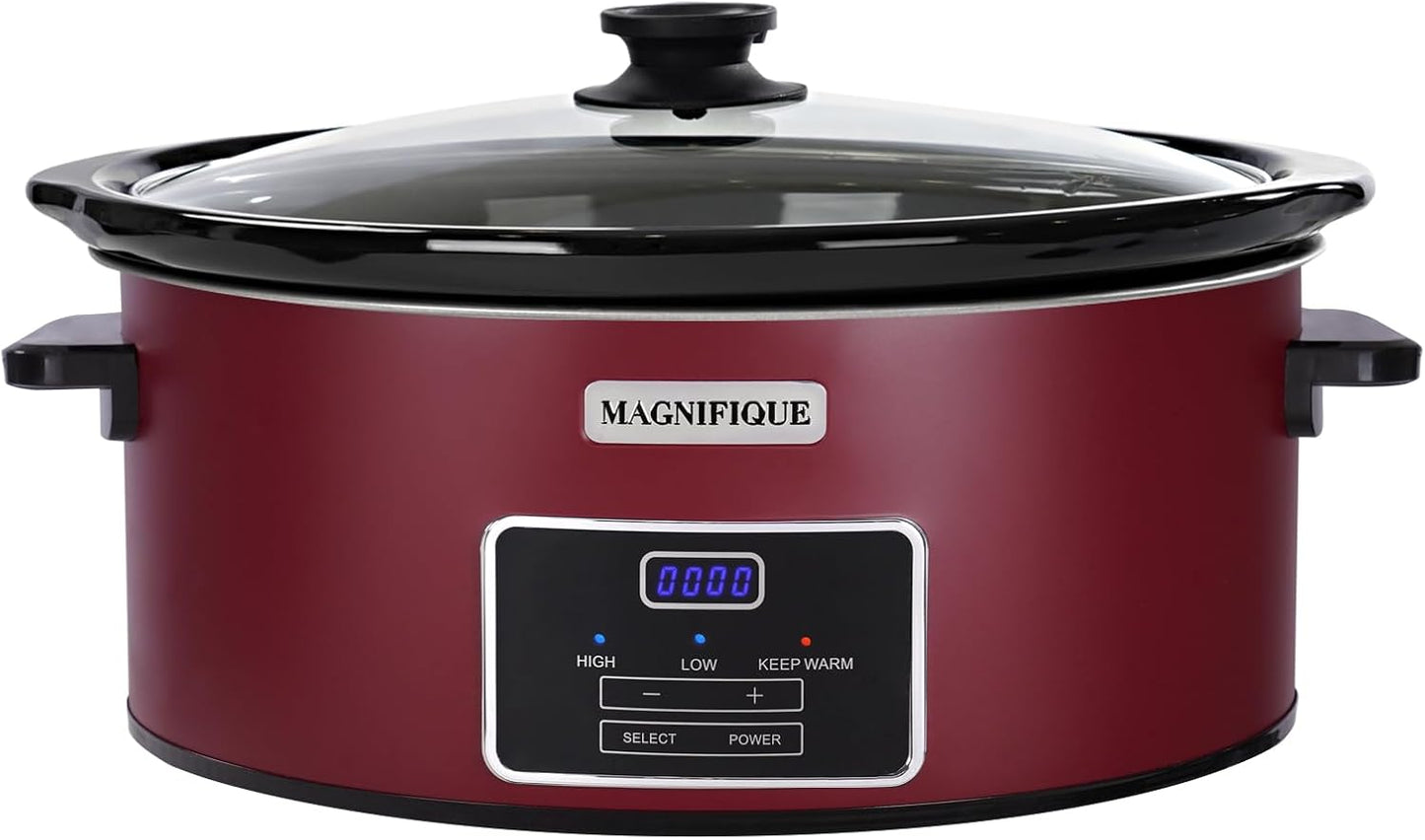 Magnifique 6 Quart Programmable Slow Cooker, Kitchen Appliances, Perfect Kitchen Small Appliance for Family Dinners, Red Stainless Steel