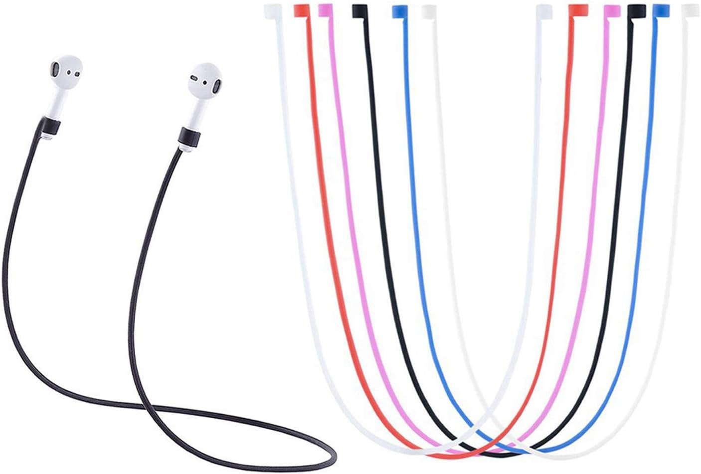 AirPods Straps, Soft Silicone Sport Earphones Anti-Lost Strap, Colorful Wire Cable Connector for Apple Airpods Wireless Bluetooth Earphones Lanyards (6 Pack)