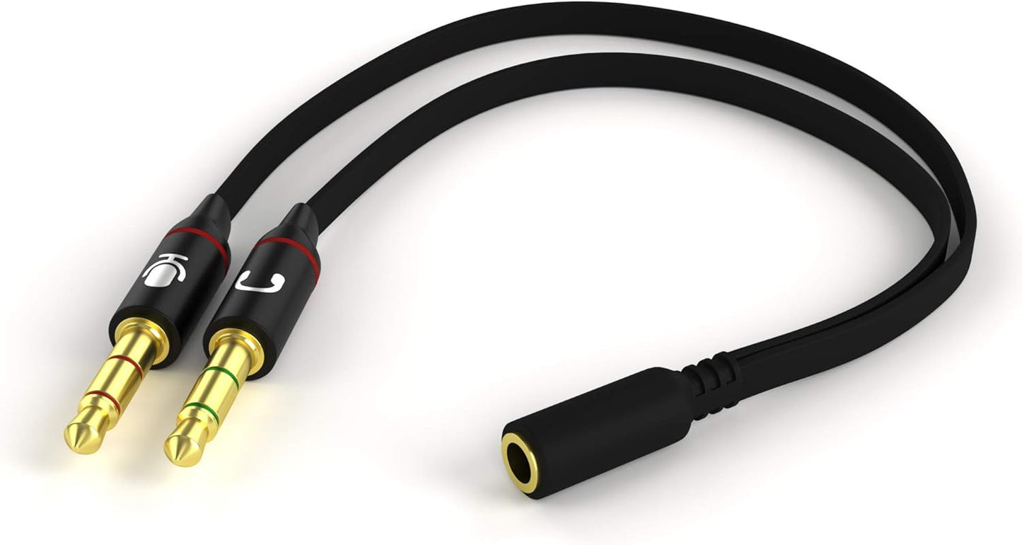 D & K Exclusives Headphone Splitter for Computer 3.5mm Female to 2 Dual 3.5mm Male Mic Audio Y Splitter Cable Smartphone Headset to PC Adapter