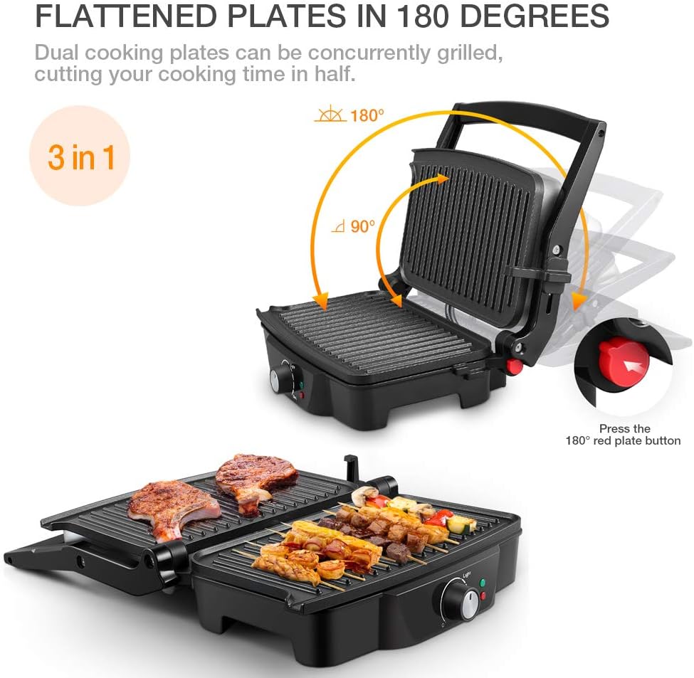 Panini Maker, iSiLER 2 Slice Panini Press Grill, Sandwich Maker Non-Stick Coated Plates, Opens 180 Degrees for Panini