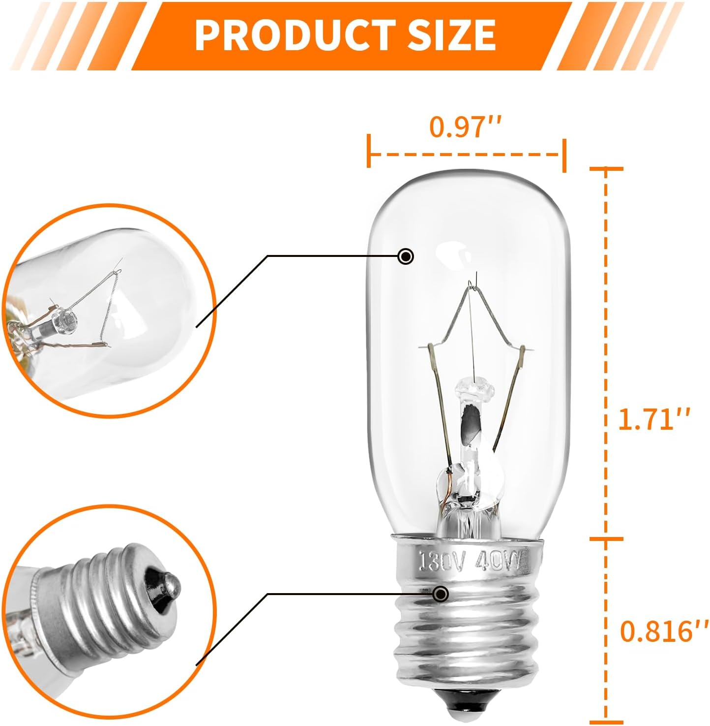 Belleone 2pcs Microwave Bulb WB36X10003-125V 40W Oven Light Bulb Compatible with GE LG Frigidaire Kenmore, Universal Type Stove Incandescent Warm White Light Lamp Replacement E17 Base Socket