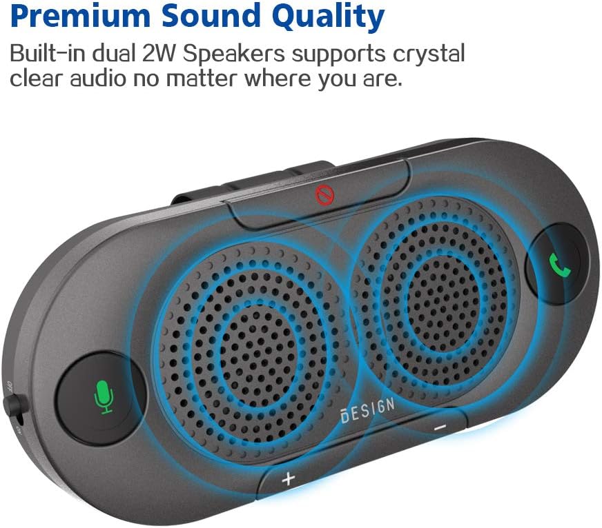 Besign BK06 Bluetooth 5.0 in Car Speakerphone with Visor Clip, Wireless Car Kit for Handsfree Talking, Motion Auto On, Siri Google Assistant Support, Dual 2W Speakers