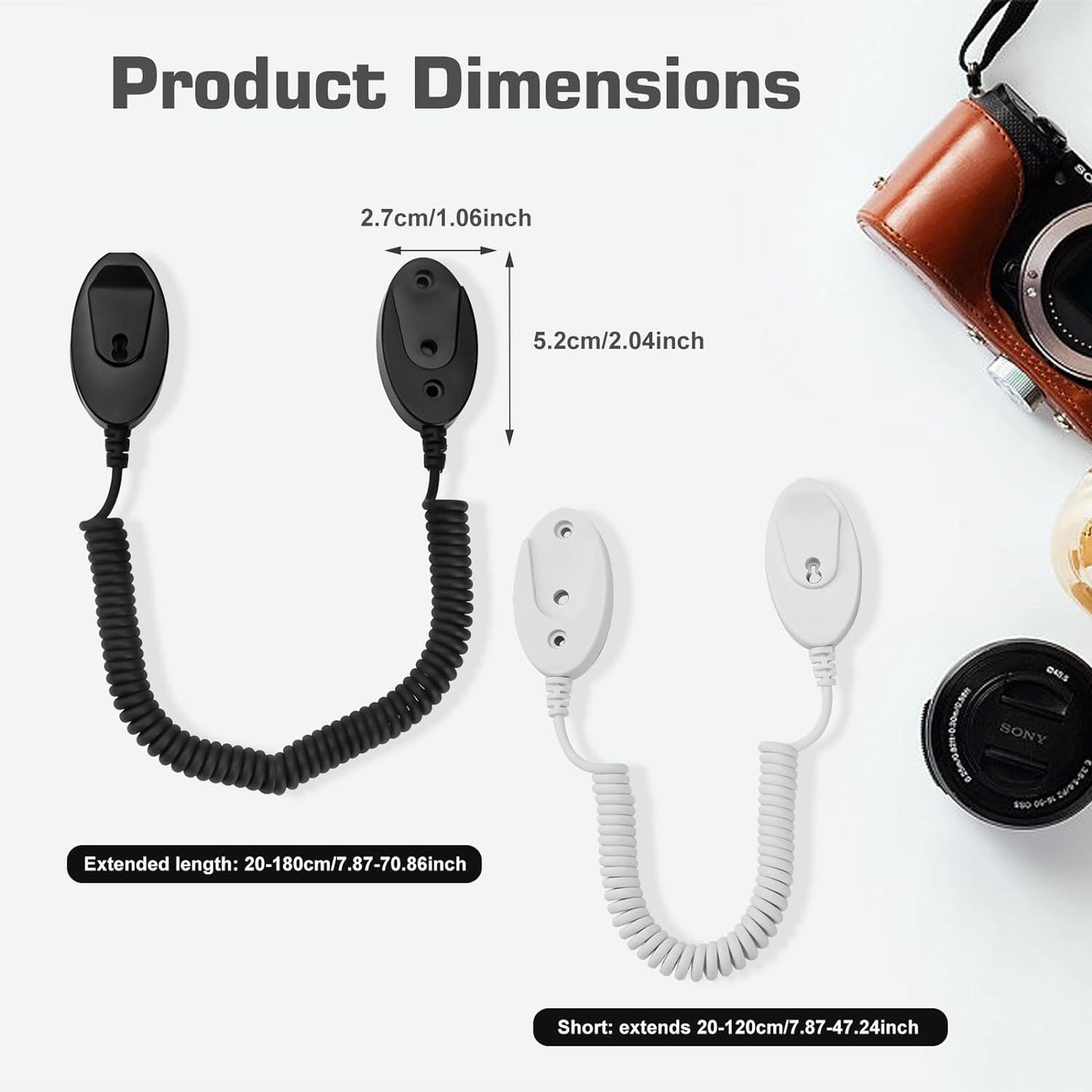 2-Pack Magnetic Remote Control Holders with Spring Ropes - Safely Secure Remotes & Small Items, Wall-Mount with Adhesive, Anti-Loss, Rapid Adsorption, Extendable Spring (Black 70 inch, 2 Pack)