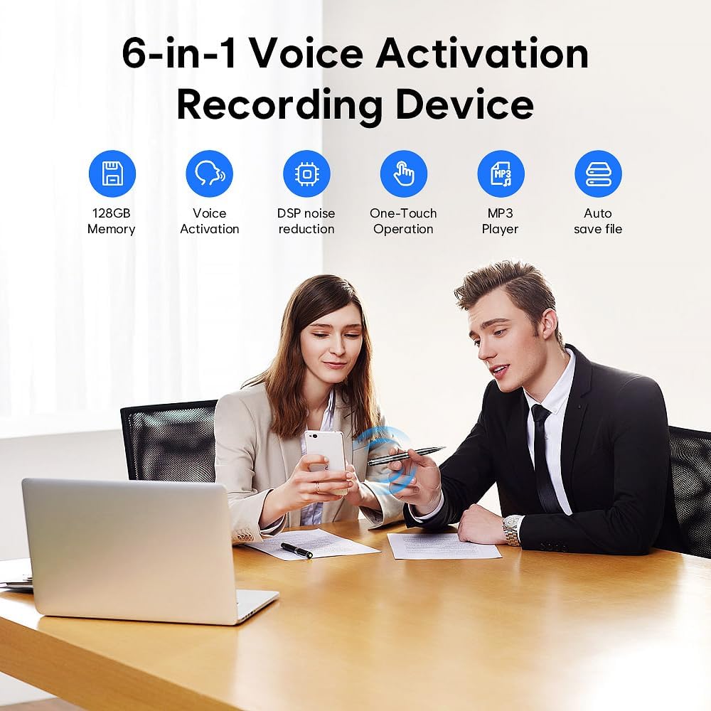 128GB Digital Voice Recorder - Voice Activated Recorder with Playback, Professional Audio Recorder for Lecture/Meeting/Course, Portable Audio Recorder Transfer File to Computer