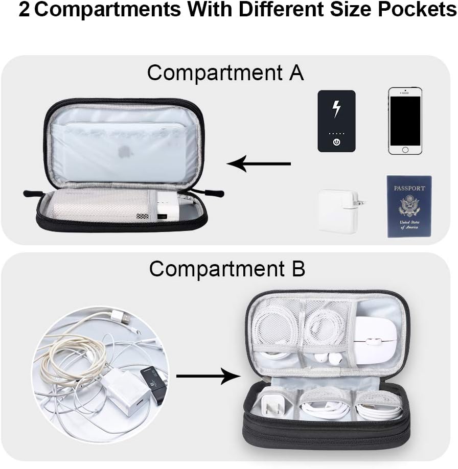 DDgro Electronics Travel Organizer, Tech Accessories Pouch Bag for Cables/Charger & Cords/Power Bank/Magic Mouse/Earphone (Small, Black)
