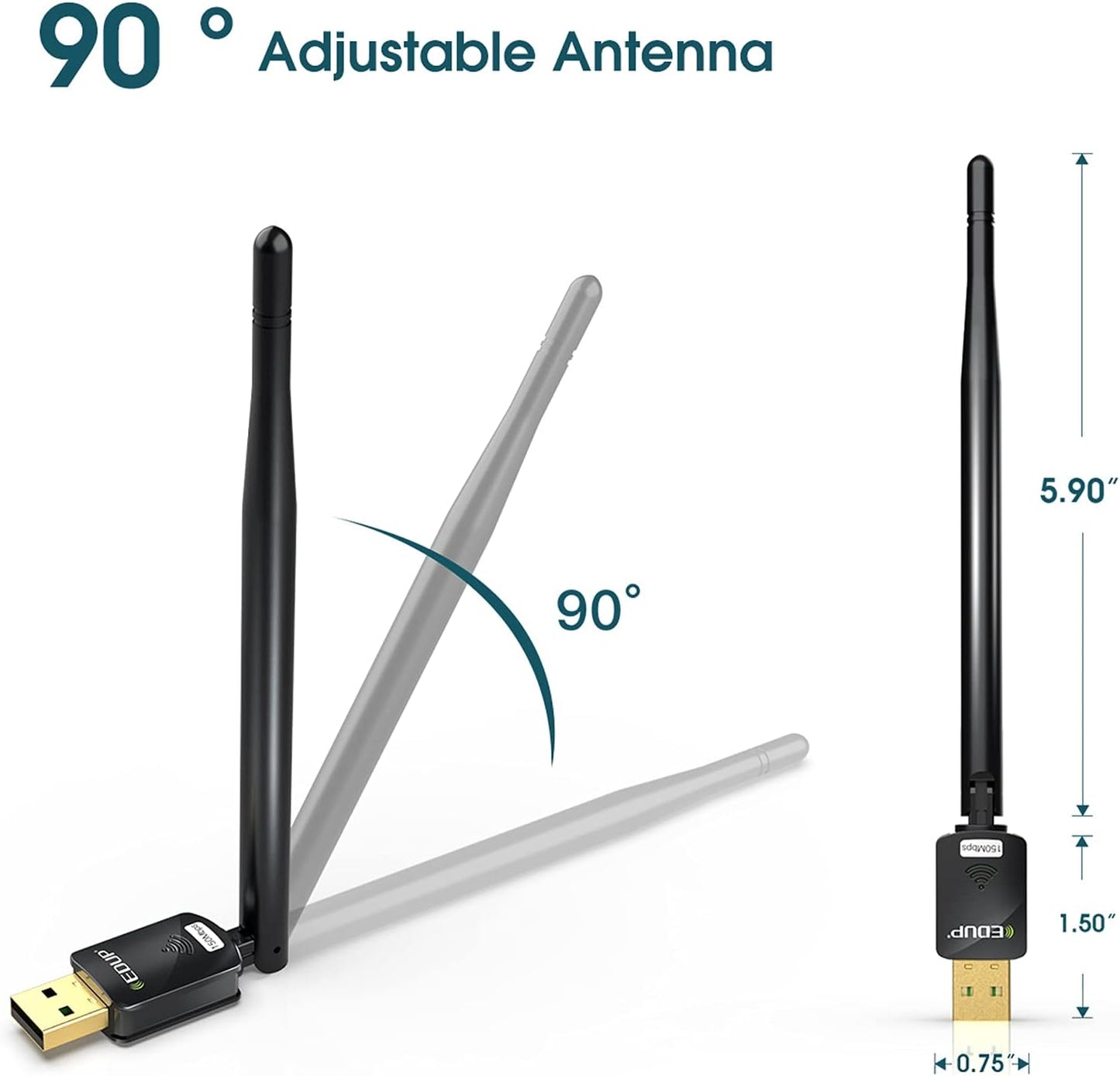 EDUP USB WiFi Adapter for PC, Wireless Network Adapter for Desktop- Dongle High Gain 6dBi Antenna Support Desktop Laptop Compatible with Windows 10/8/7/XP/VISTA, MAC 10.6-10.11
