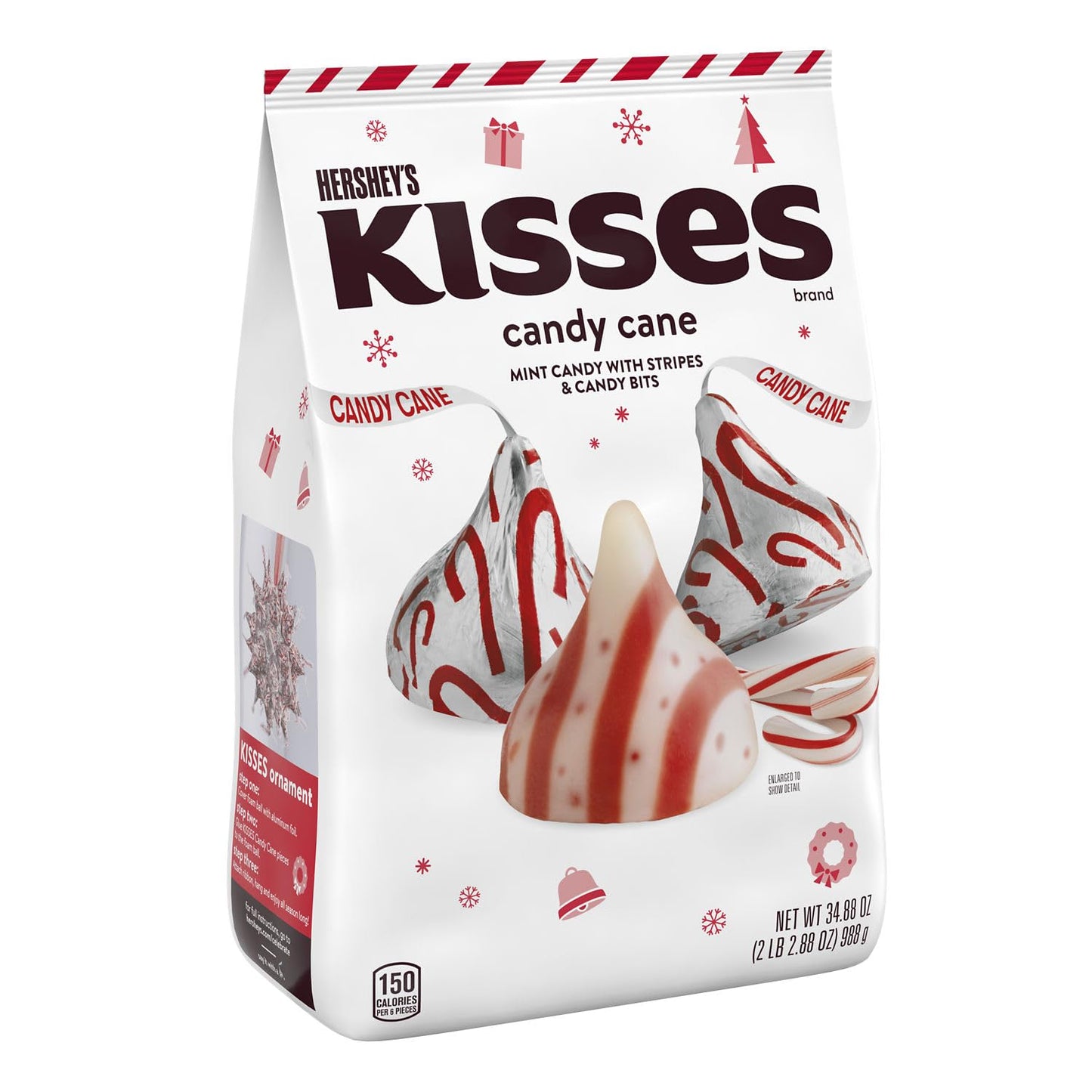 HERSHEY'S KISSES Candy Cane Flavored, Christmas Candy Bulk Bag, 34.88 oz