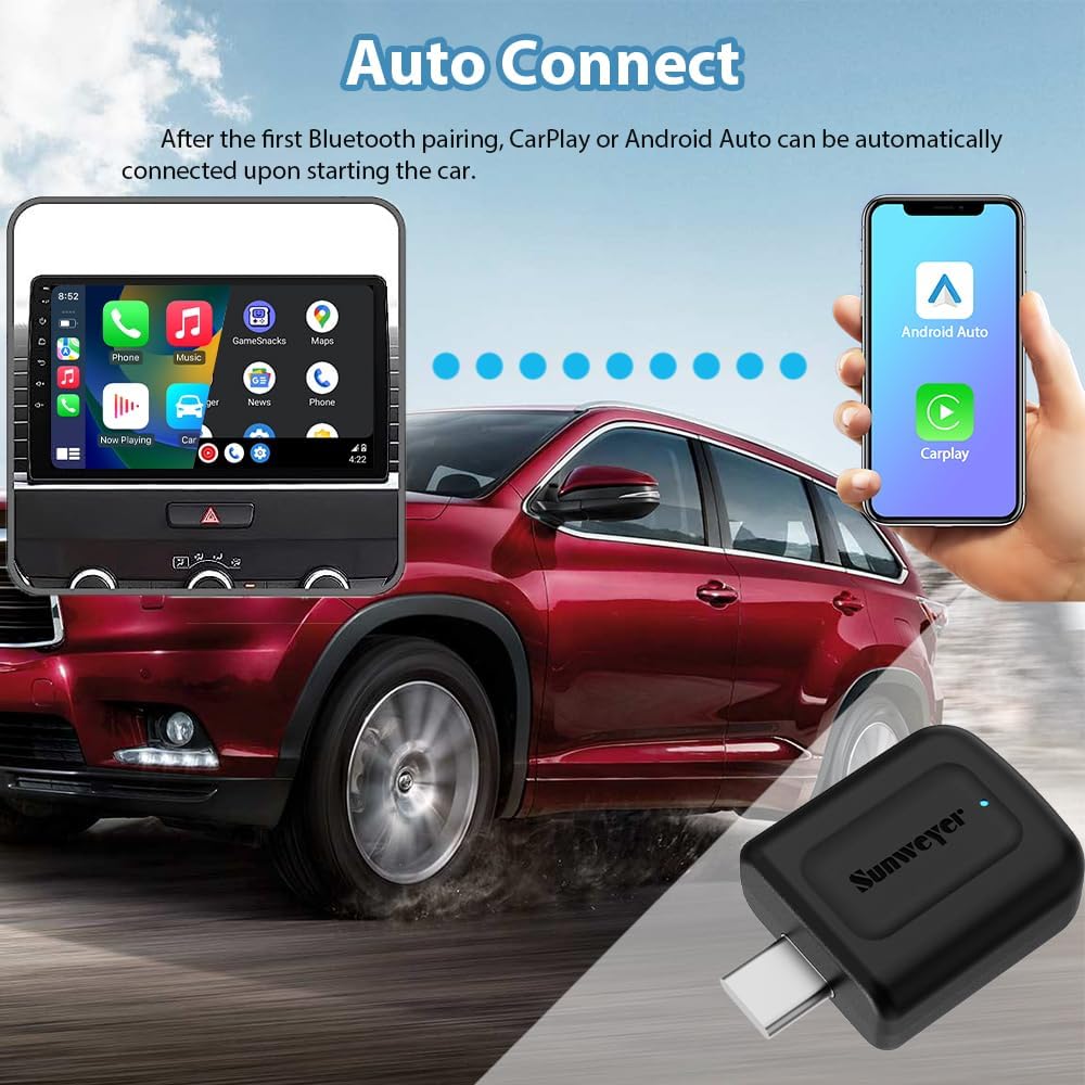 2024 Latest Wireless CarPlay & Android Auto Dongle 2 in 1 Auto Connect Box,USB Type-C Port,Supports Online Updates Wired to Wireless Adapter