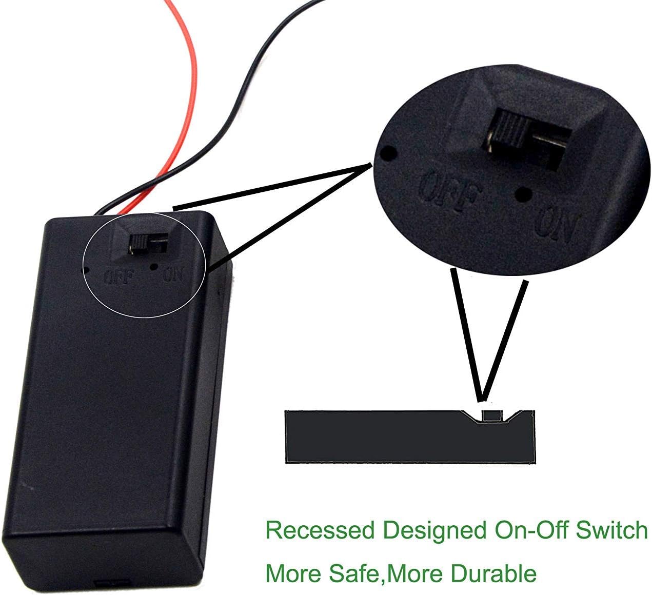 (Pack of 2) 9v Battery Holder, 9 Volt Battery Holder with Switch, 9v Battery Case with Switch