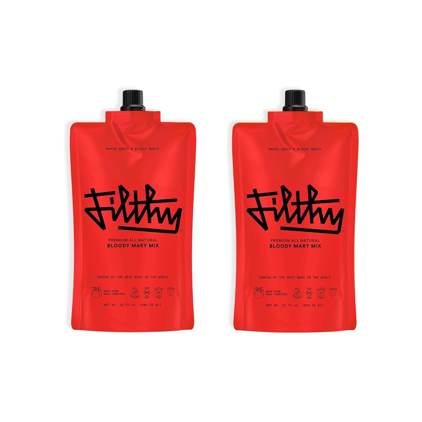 Filthy Bloody Mary Mix – All-Natural Premium Cocktail Mix - Non-GMO, Vegan & Gluten Free (2 Pouches - 32oz Each)