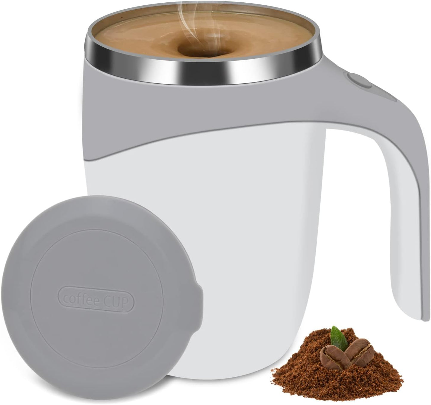Electric Magnetic Stirring Coffee Mug, Electric Mixing Mug, Automatic Funny Self Mixing Cup, Stainless Steel Travel Cup for Chocolate, Milk, Tea, Office, Home, Kitchen, 12 oz/350ml, White